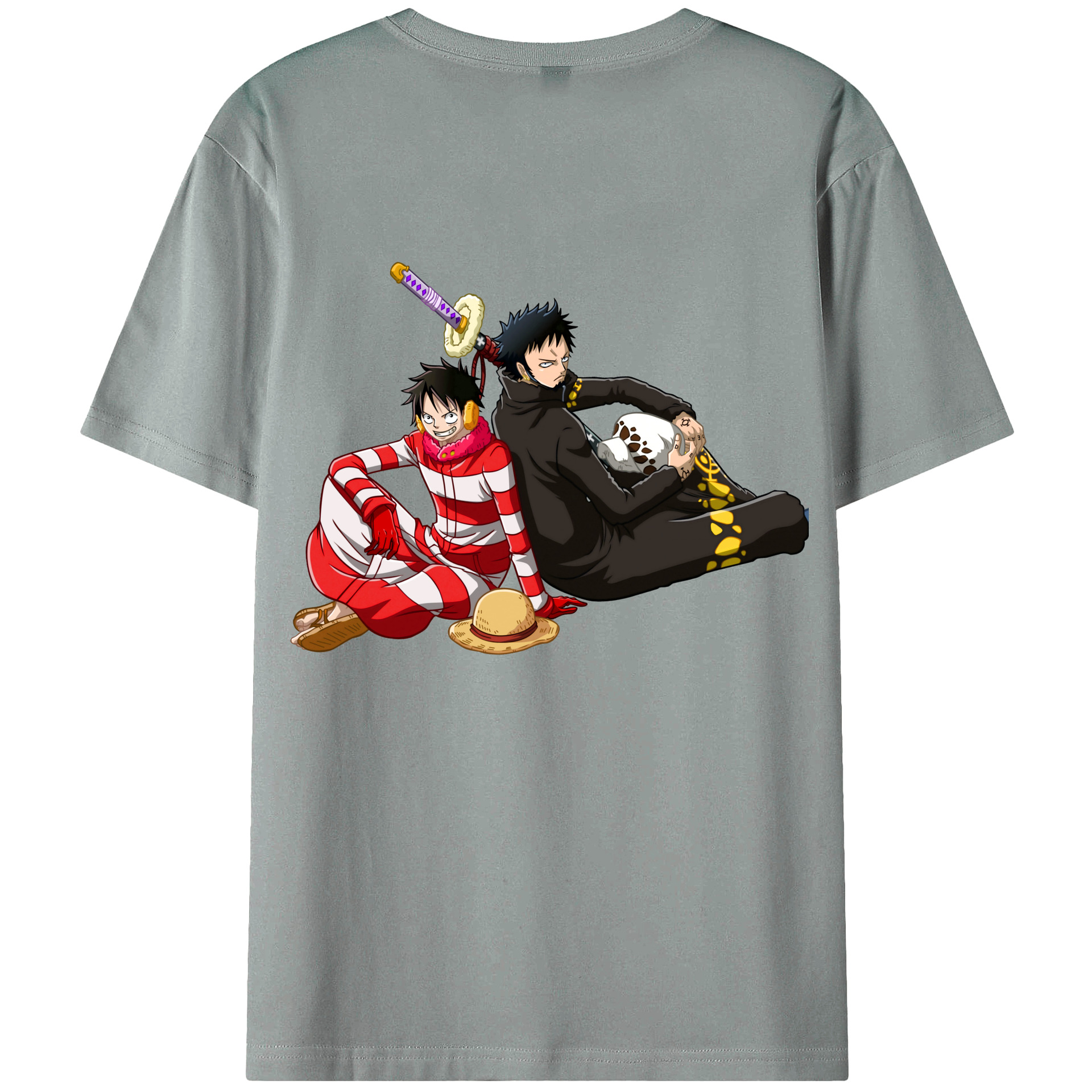 ワンピース モンキー・D・ルフィ ONE PIECE Monkey D. Luffy 綿100％ メンズ半袖Tシャツ（バックプリント） 通気性